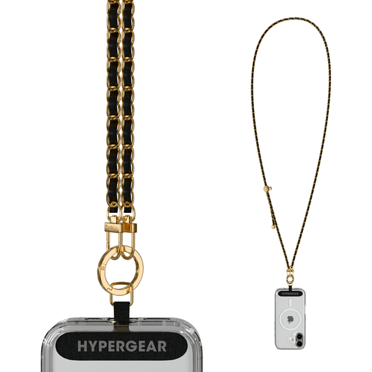 Gold Chain with Black Vegan Leather Crossbody Phone Strap