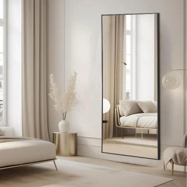 MELOMOIR Full Length Mirror, Floor Mirror with Stand Hanging or Leaning, Aluminum Alloy Frame Full Body Mirror for Bedroom Living Room Cloakroom Hallway, Wall Mirror Full Length, Black