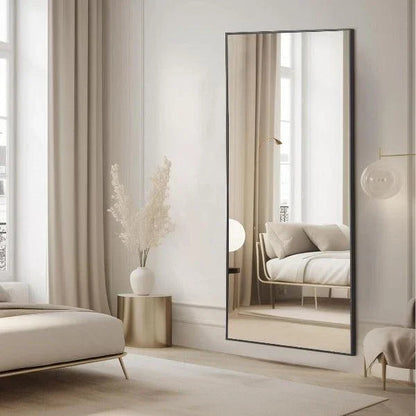 MELOMOIR Full Length Mirror, Floor Mirror with Stand Hanging or Leaning, Aluminum Alloy Frame Full Body Mirror for Bedroom Living Room Cloakroom Hallway, Wall Mirror Full Length, Black