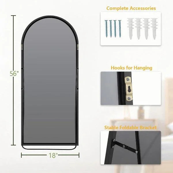 MELOMOIR Arched Floor Mirror, Leaning Hanging Mirror with Aluminum Frame, for Living Room, Bedroom, Cloakroom, Hallway, Black