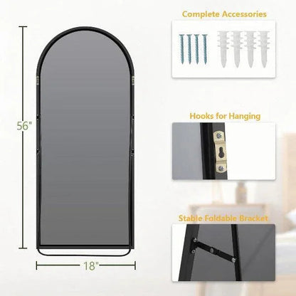 MELOMOIR Arched Floor Mirror, Leaning Hanging Mirror with Aluminum Frame, for Living Room, Bedroom, Cloakroom, Hallway, Black