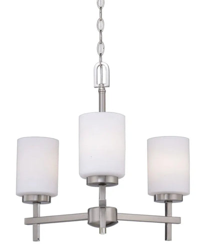 3-Light LED Chandelier Light Fixture Brushed Nickel Finish, Frosted Opal Glass Shades