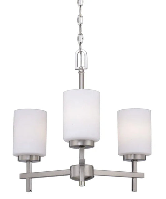 3-Light LED Chandelier Light Fixture Brushed Nickel Finish, Frosted Opal Glass Shades