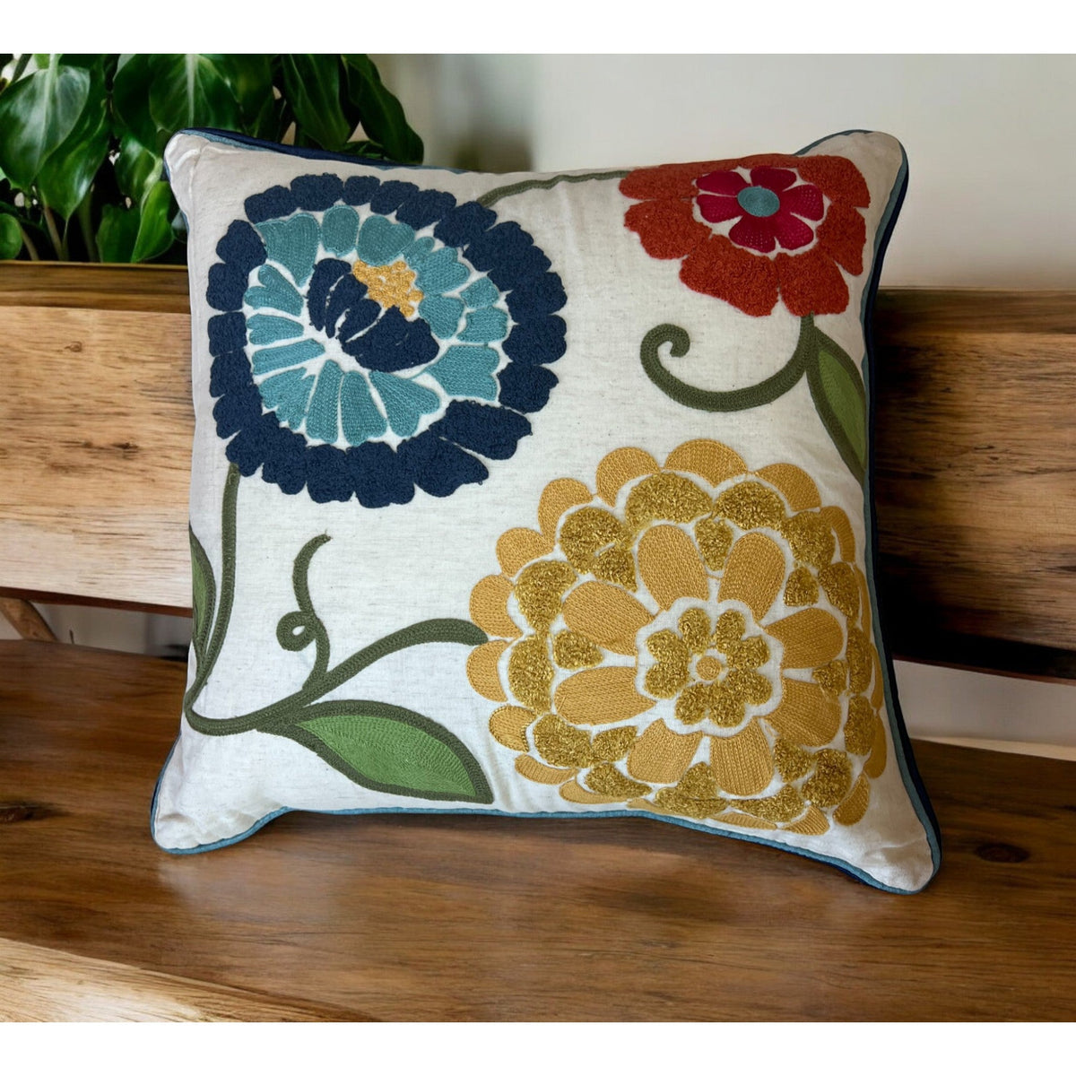18x18" Embroidered Floral Boho Floral Throw Pillow Decorative Cover