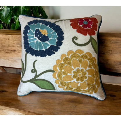 18x18" Embroidered Floral Boho Floral Throw Pillow Decorative Cover