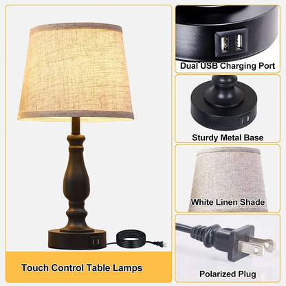 Set of 2 Lamps W/ USB Charging Ports