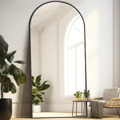 MELOMOIR Arched Floor Mirror, Leaning Hanging Mirror with Aluminum Frame, for Living Room, Bedroom, Cloakroom, Hallway, Black