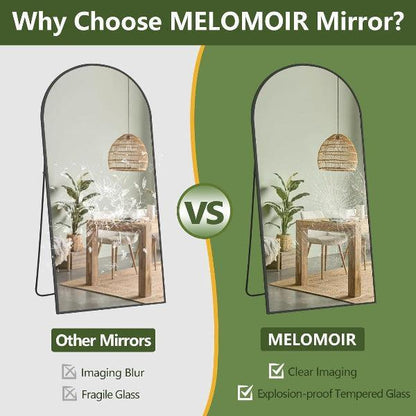 MELOMOIR Arched Floor Mirror, Leaning Hanging Mirror with Aluminum Frame, for Living Room, Bedroom, Cloakroom, Hallway, Black