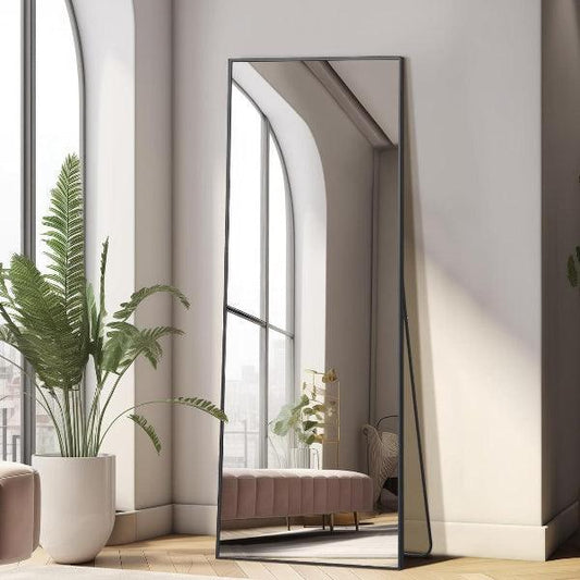MELOMOIR Full Length Mirror, Floor Mirror with Stand Hanging or Leaning, Aluminum Alloy Frame Full Body Mirror for Bedroom Living Room Cloakroom Hallway, Wall Mirror Full Length, Black