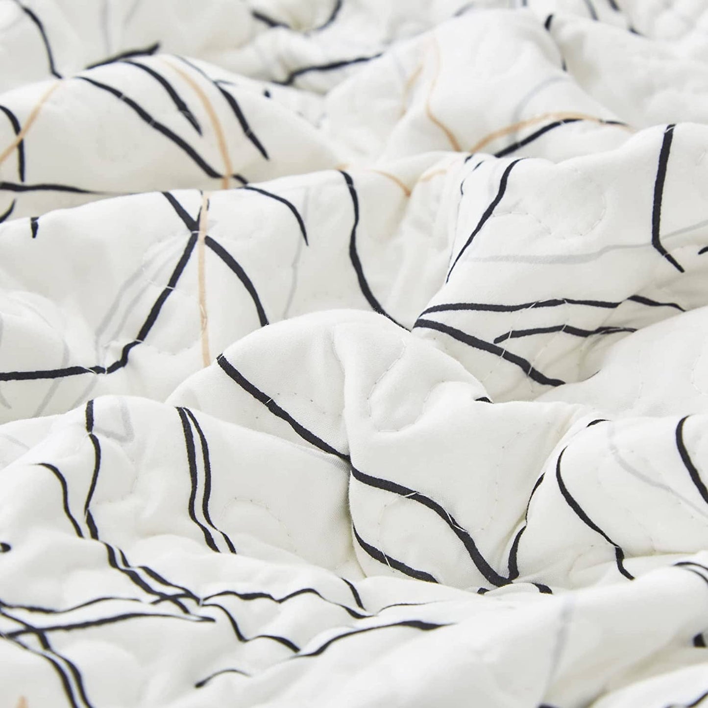 Abstract Leaf Line Art Foliage White Grey Black Gold Pillow Shams