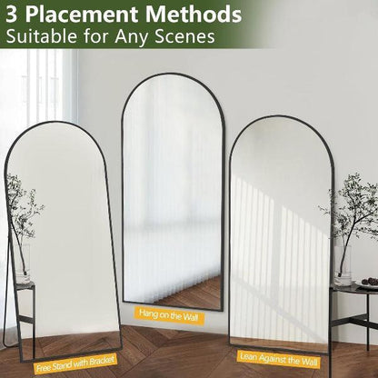 MELOMOIR Arched Floor Mirror, Leaning Hanging Mirror with Aluminum Frame, for Living Room, Bedroom, Cloakroom, Hallway, Black
