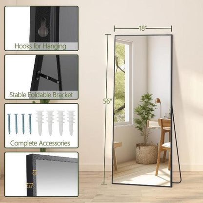 MELOMOIR Full Length Mirror, Floor Mirror with Stand Hanging or Leaning, Aluminum Alloy Frame Full Body Mirror for Bedroom Living Room Cloakroom Hallway, Wall Mirror Full Length, Black