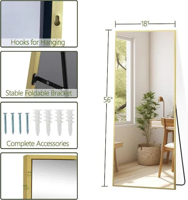 MELOMOIR Gold Full Length Mirror, Free Standing or Wall Mounted, Full Body Mirror for Bedroom, Living Room, Gym, Dorm