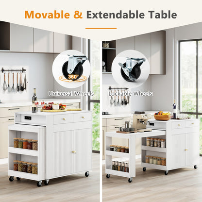 72" Kitchen Island with Extendable Dining Table & Power Outlet