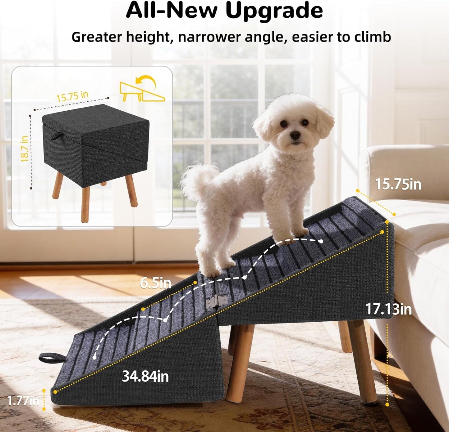 Dog Stairs for Couch 2 in 1 Foldable Pet Steps Non Slip