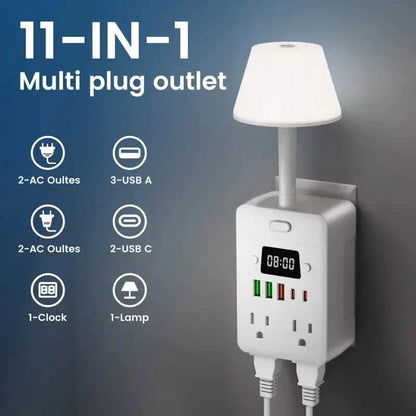 Power Strip with Desk Lamp, Clock, USB & Surge Protection