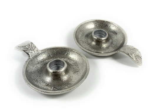 Silver Taper Candlestick Holder Dish, Set of 2