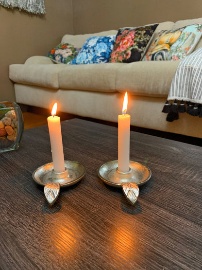 Silver Taper Candlestick Holder Dish, Set of 2