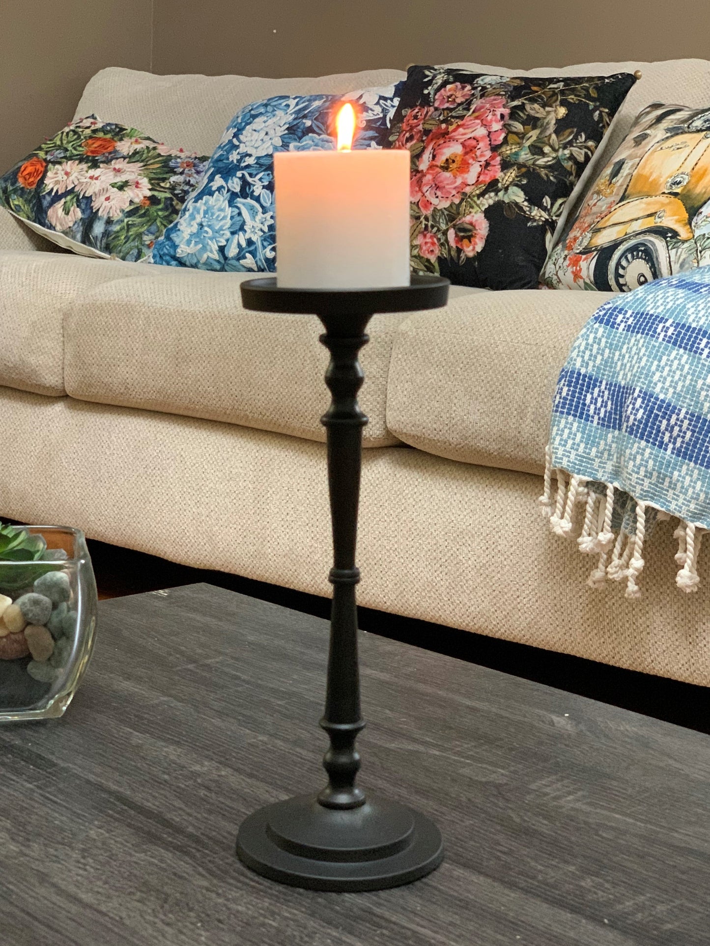 Pillar Candle Holder - Black, 11.5 x 4"