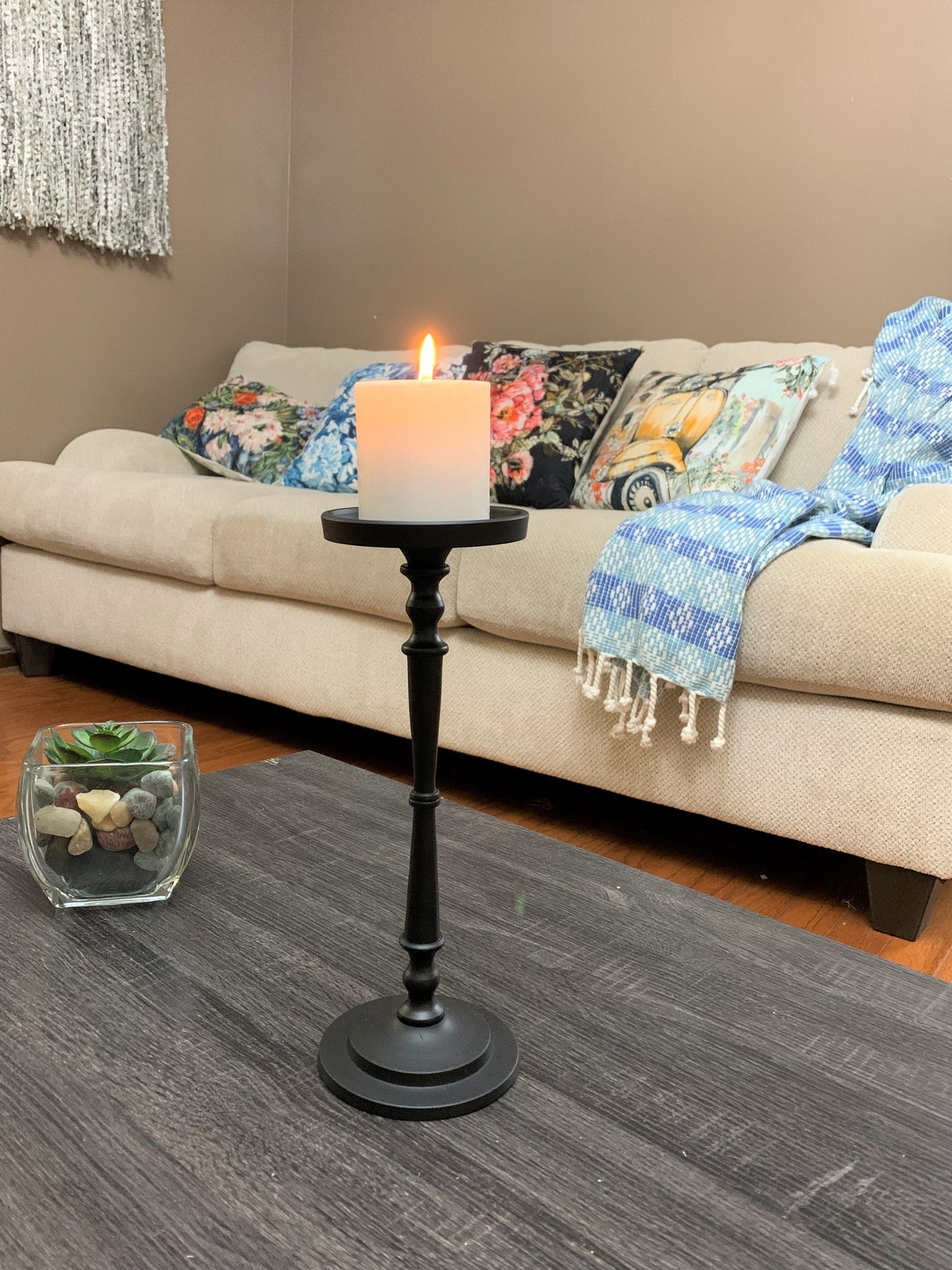 Pillar Candle Holder - Black, 11.5 x 4"