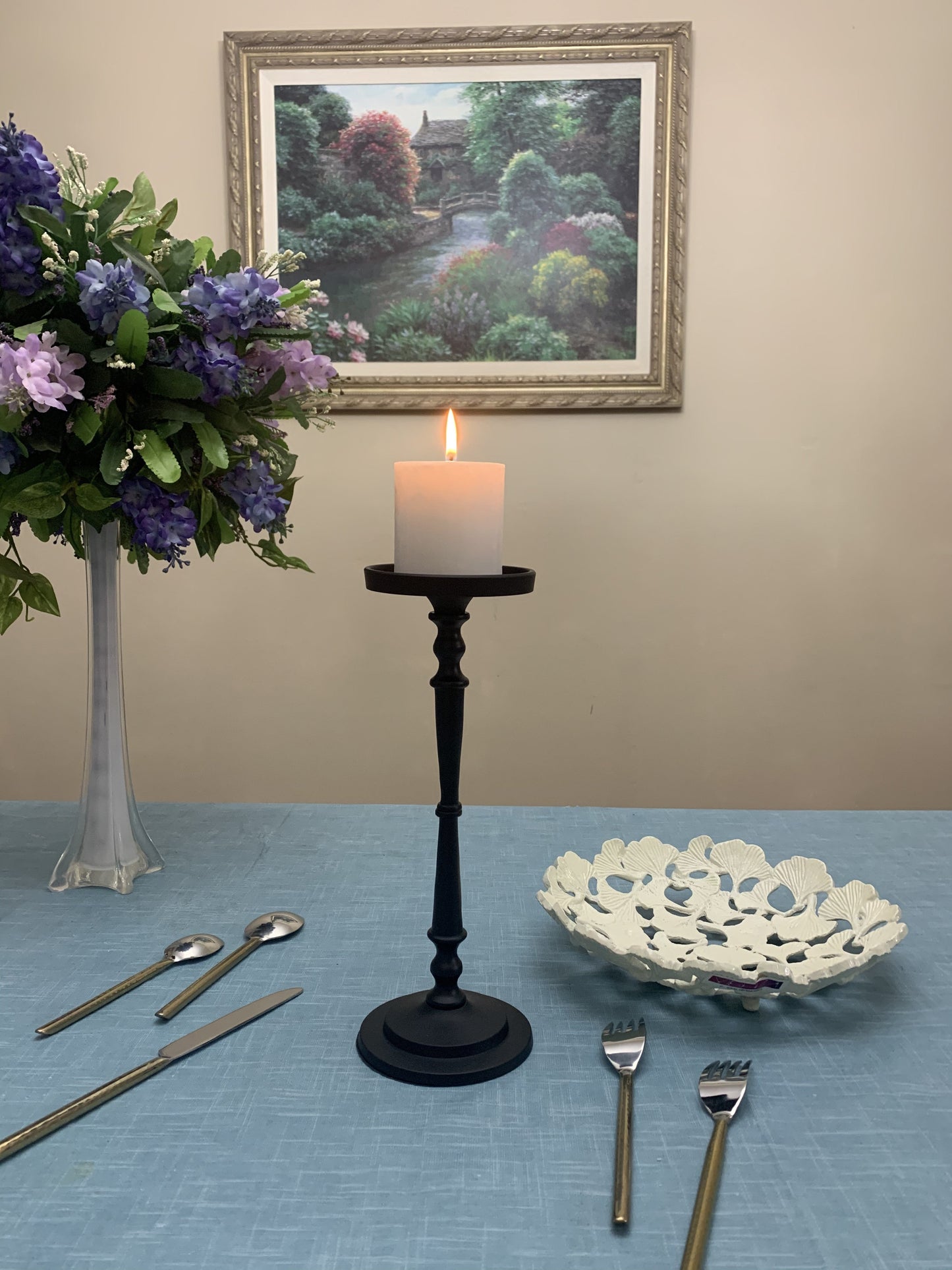 Pillar Candle Holder - Black, 11.5 x 4"