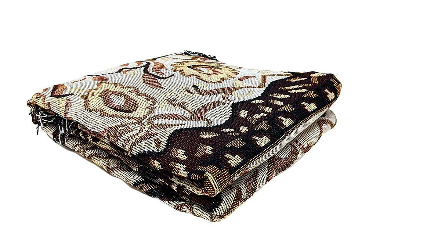 Tapestry Throw Blanket, Golden Persian Style Rug Ornate Floral - 50” x 60”