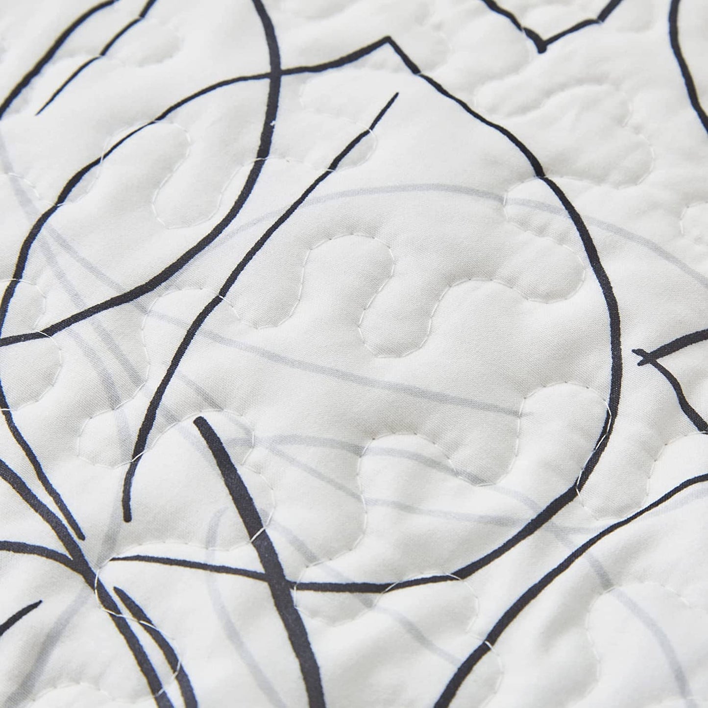 Abstract Leaf Line Art Foliage White Grey Black Gold Pillow Shams