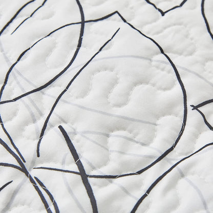 Abstract Leaf Line Art Foliage White Grey Black Gold Pillow Shams