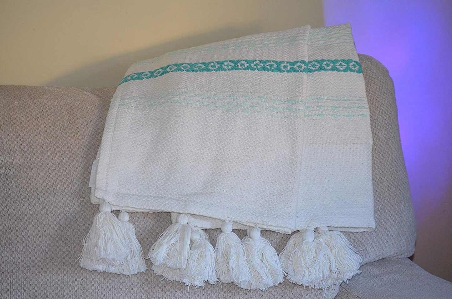 Hand Woven Throw Turquoise & White