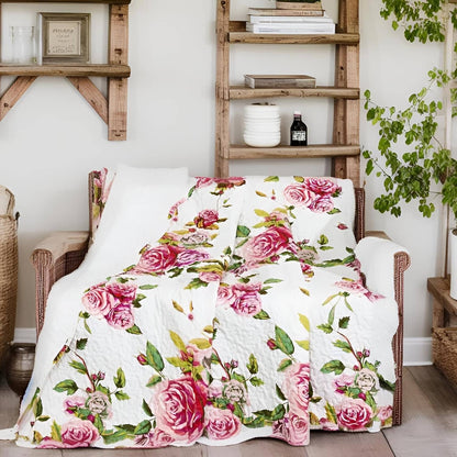 Roses Floral, quilted Throw Blanket - 50 x 60"