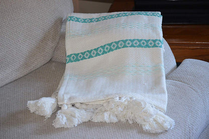 Hand Woven Throw Turquoise & White