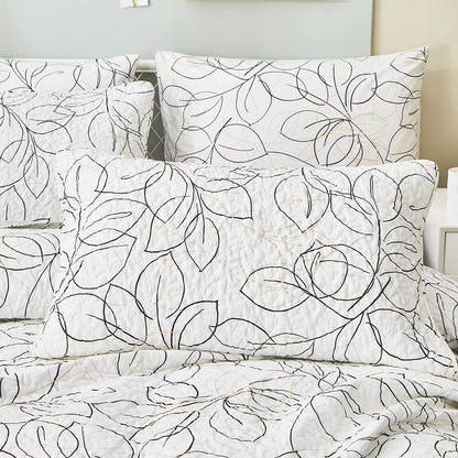 Abstract Leaf Line Art Foliage White Grey Black Gold Pillow Shams