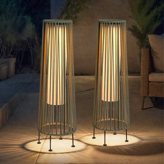 2 Piece SOLAR Powered Lantern Patio Lamp Grey