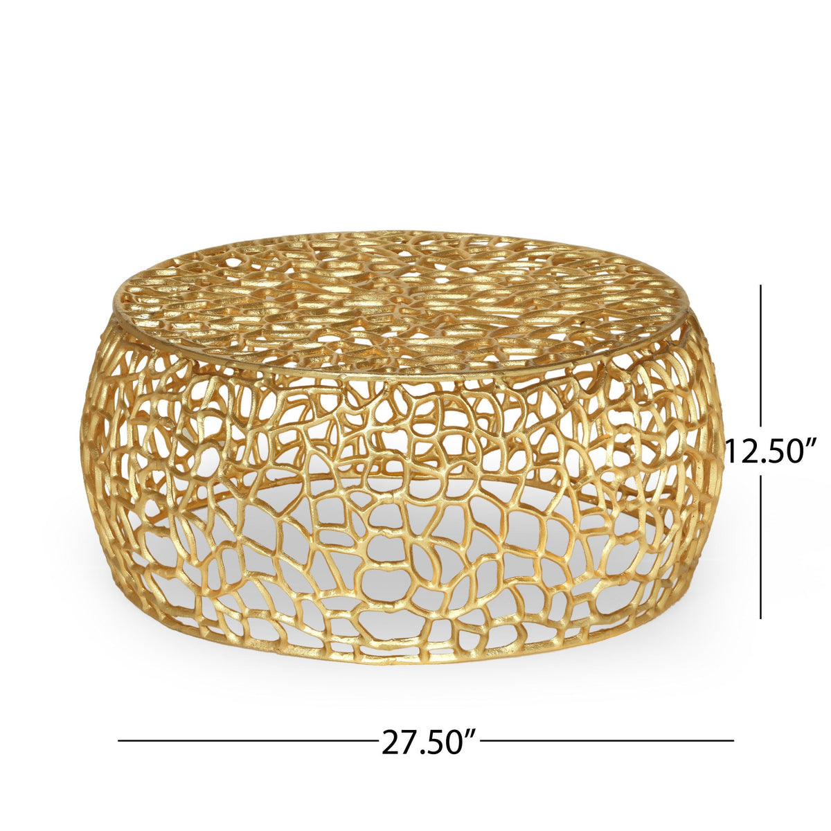 Modern Glam Mesh Coffee Table with Gold Accents and Aluminum Frame