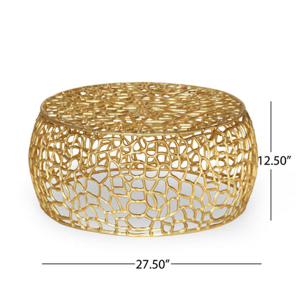 Modern Glam Mesh Coffee Table with Gold Accents and Aluminum Frame