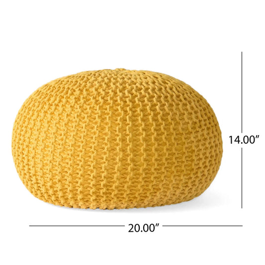 Bordeaux Knitted Cotton Round Pouf Ottoman Floor Cushion