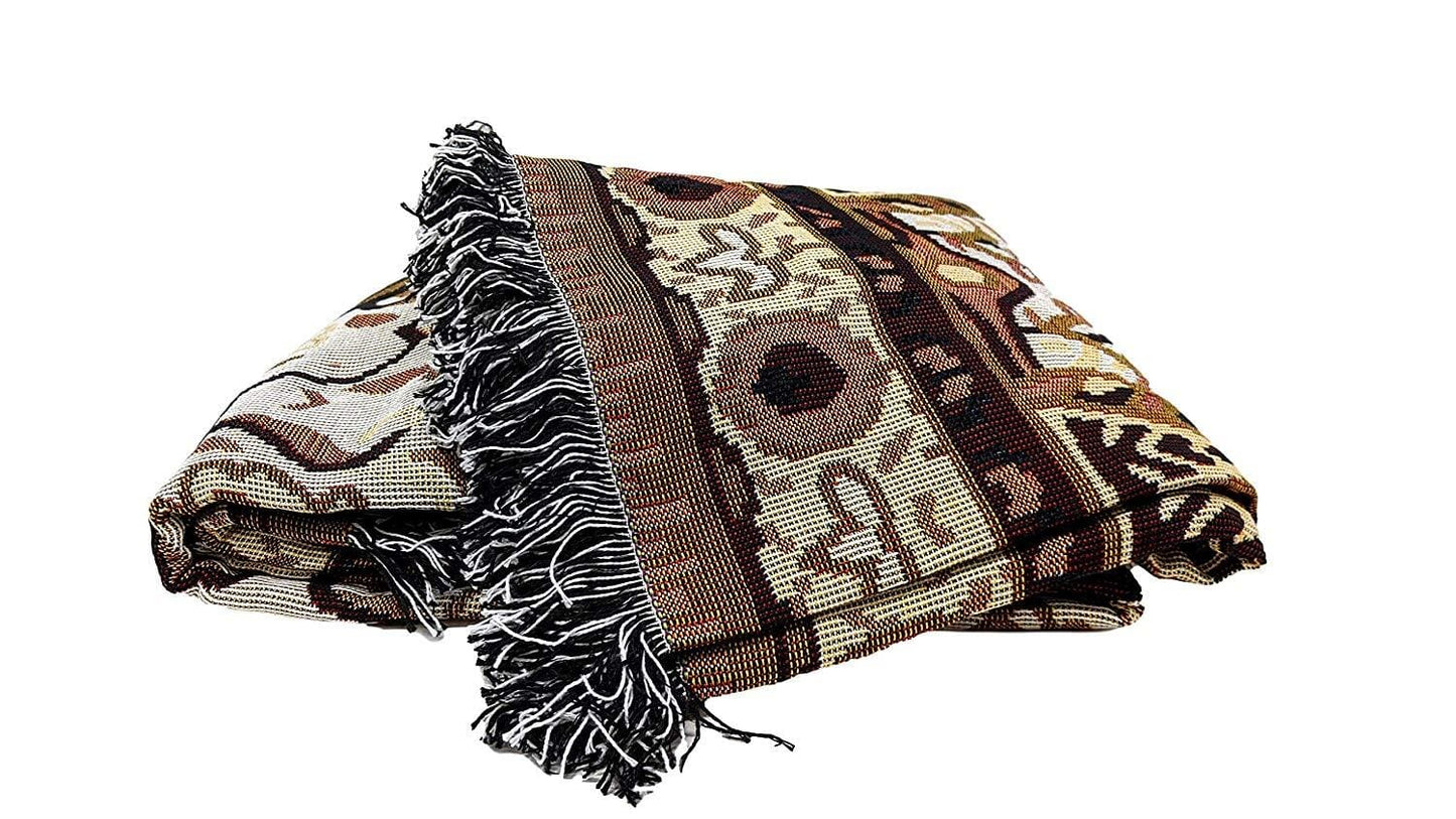 Tapestry Throw Blanket, Golden Persian Style Rug Ornate Floral - 50” x 60”