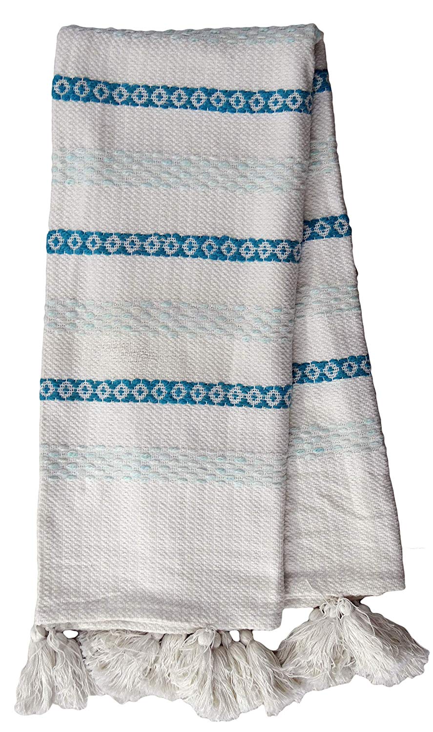 Hand Woven Throw Turquoise & White