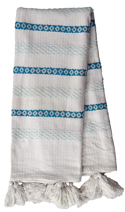 Hand Woven Throw Turquoise & White