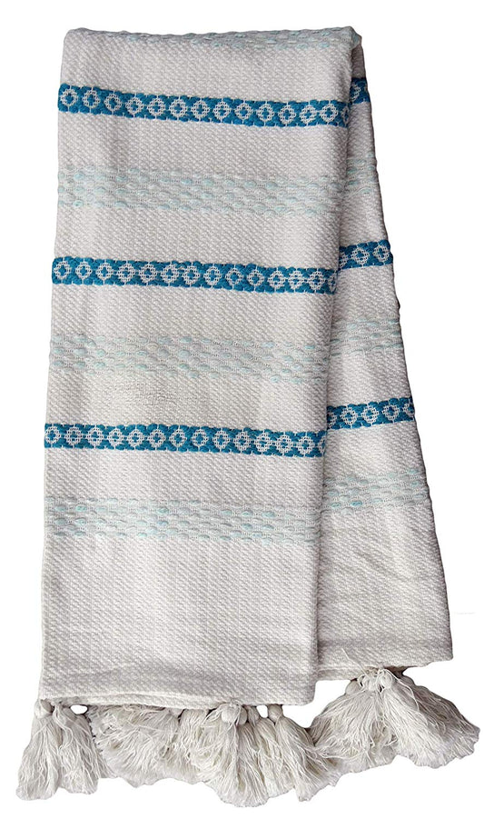 Hand Woven Throw Turquoise & White