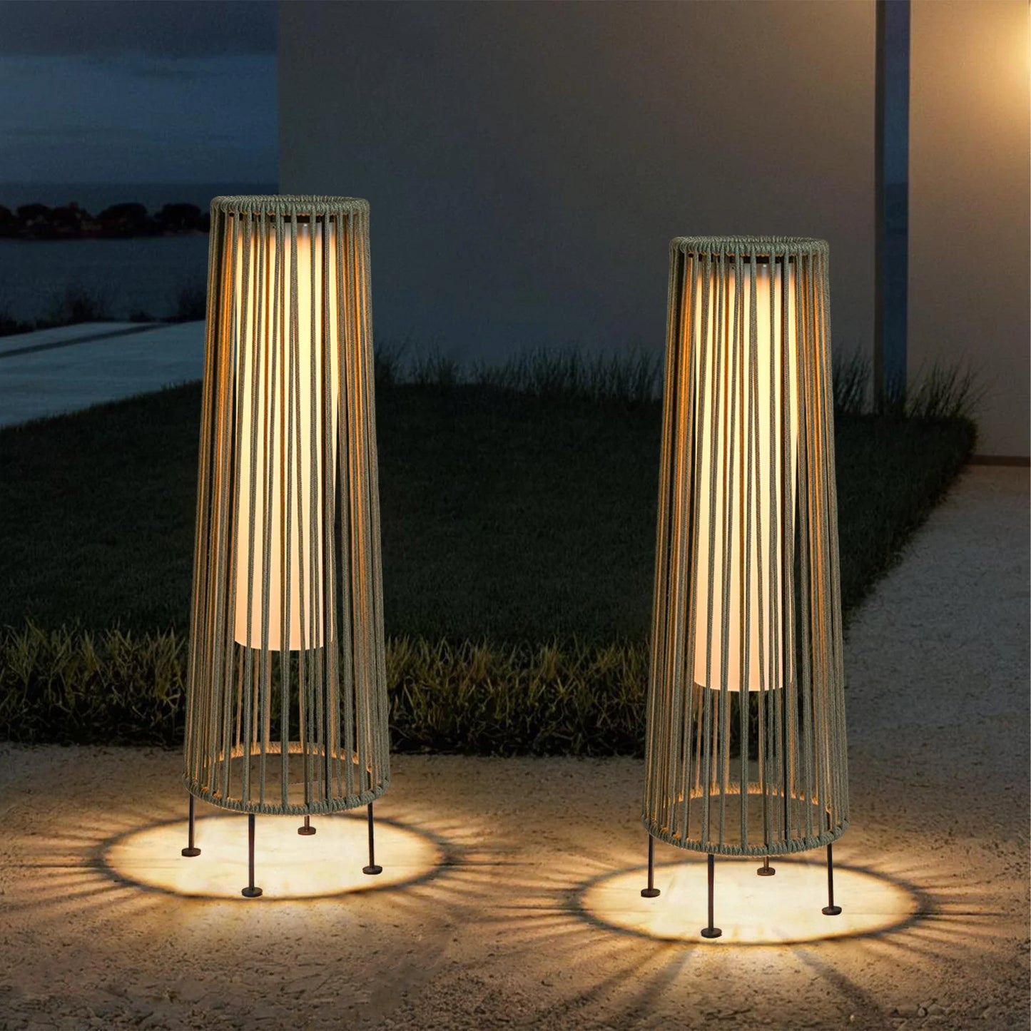 2 Piece SOLAR Powered Lantern Patio Lamp Grey