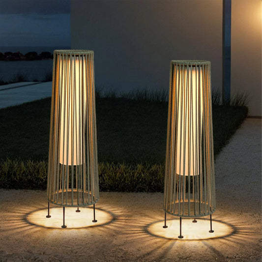2 Piece SOLAR Powered Lantern Patio Lamp Grey