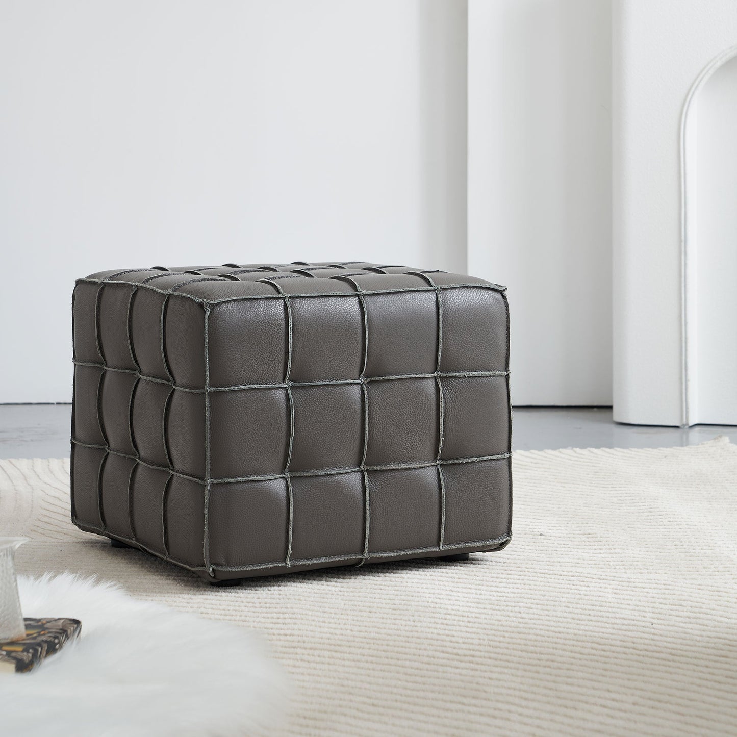 Leather Tufted Square Ottoman/Footstool