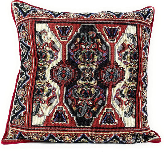 Kilim Red Rug Ornate Tapestry Throw Pillow Covers 16" x 16"