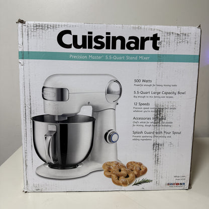 Cuisinart Precision Master SM-50 5.5 Quart Stand Mixer 500W 12-Speed White Linen