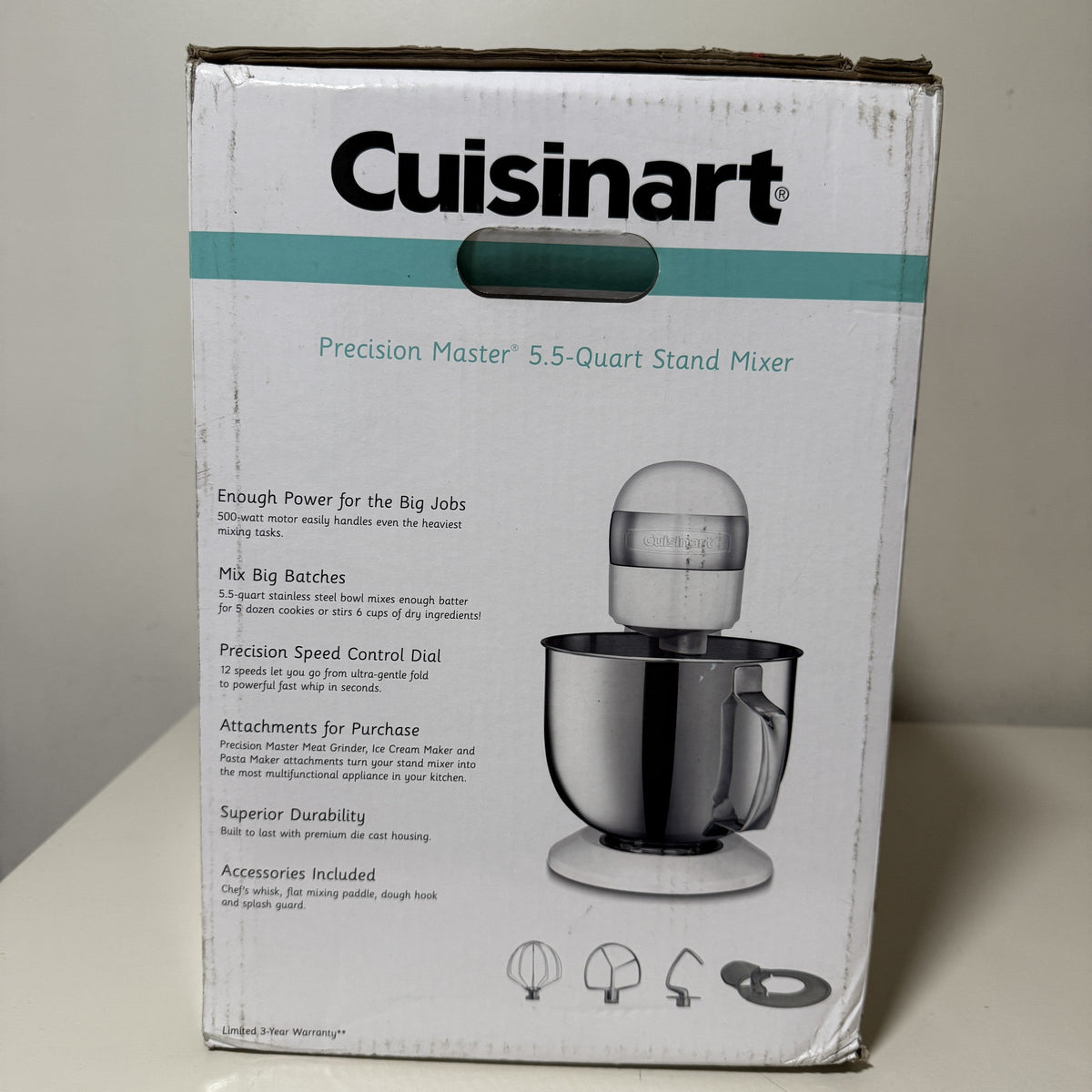 Cuisinart Precision Master SM-50 5.5 Quart Stand Mixer 500W 12-Speed White Linen