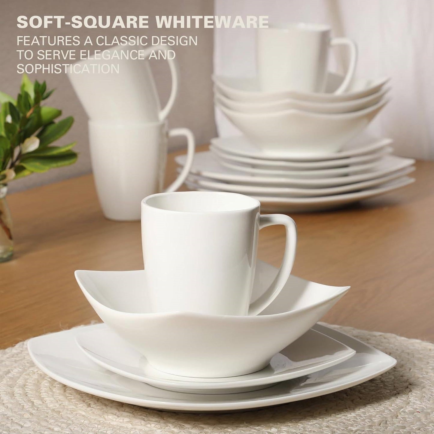 Square Porcelain Dinnerware Set - Service for 4