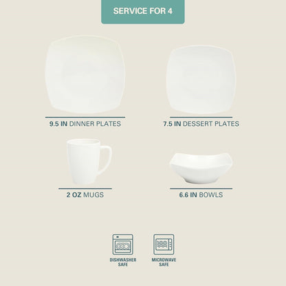 Square Porcelain Dinnerware Set - Service for 4