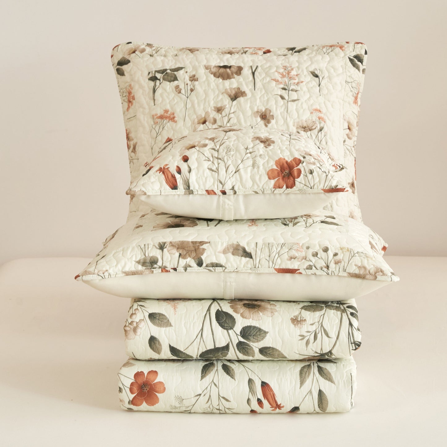 Zippered Floral Design Throw Pillow sham in Beige, 26x26 Inches (1 Piece)