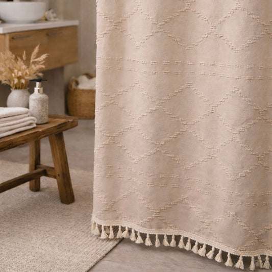 Tufted Beige Shower Curtain